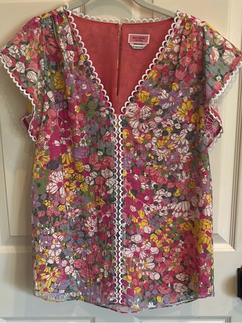 kate spade Pink Multi Floral Lace-Trim Top